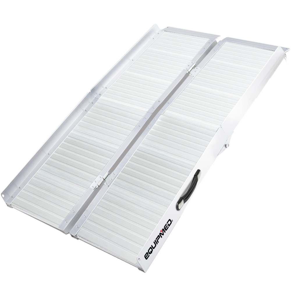V219-HELRMPEQ13KA-225352-00 EQUIPMED 123cm Portable Folding Aluminium Access Ramp 272kg Rated, Silver, for Wheelchair, Mobility Scooter - Image 1