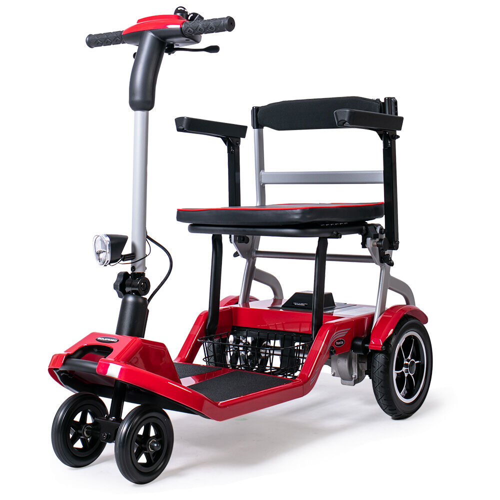 V219-HMBMSCEQPL1RA-225486-00 EQUIPMED Ultra-Lightweight Folding Electric Mobility Scooter, 19kg with Battery Removed, 120kg Capacity, Long Range, Brushless Motor, Portable, Red - Image 1