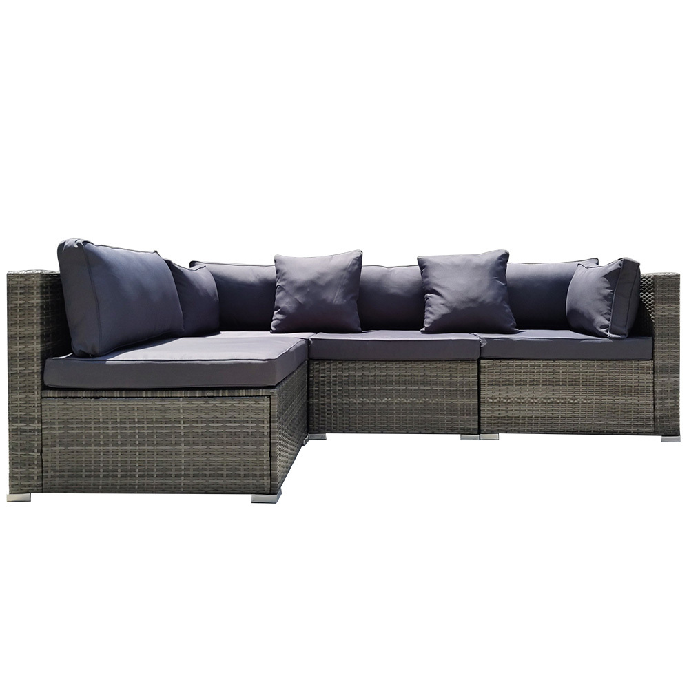V219-OTDOLSLR4SGY1-74211-00 LONDON RATTAN 4 Seater Modular Outdoor Lounge Sofa Setting, Grey - Image 1
