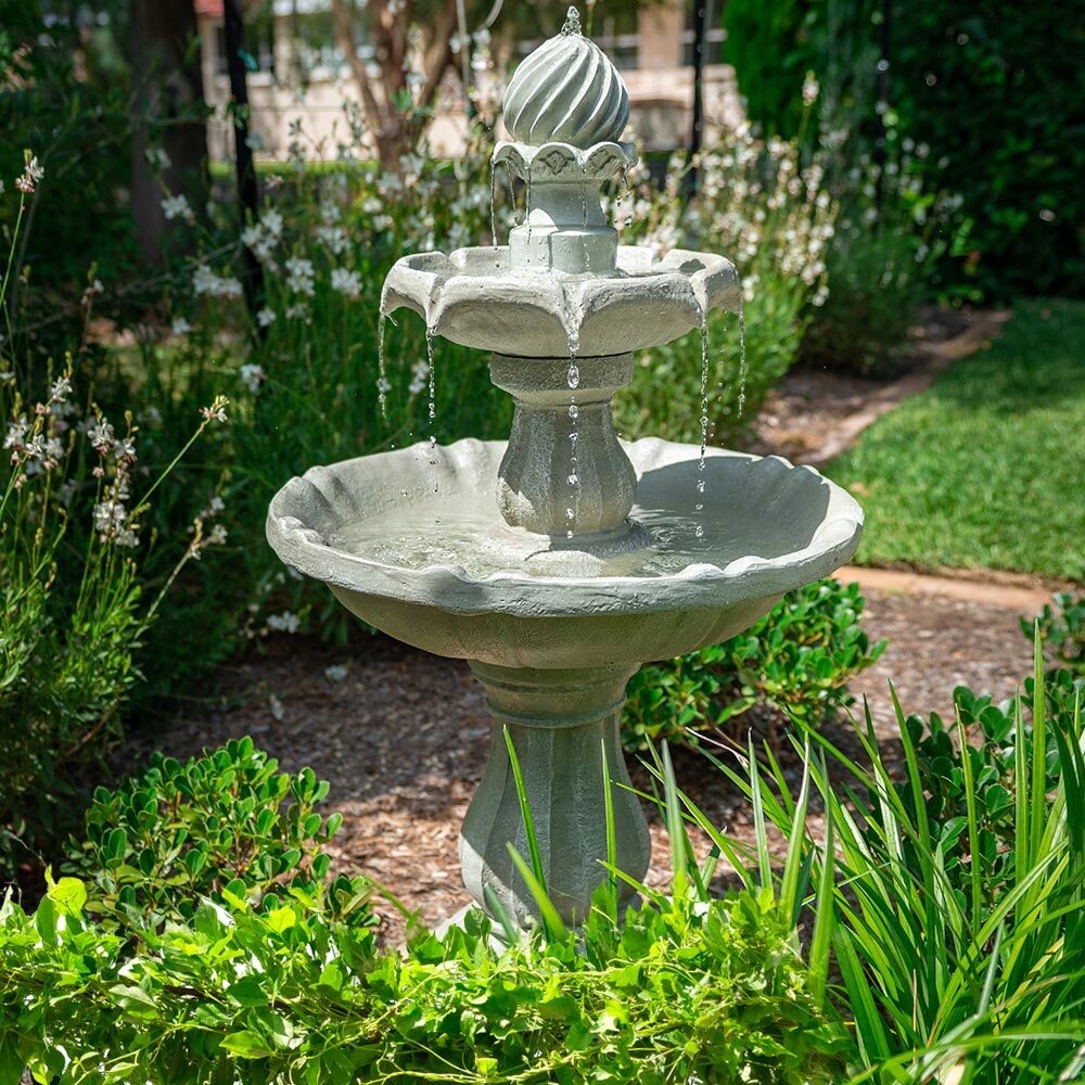 V219-PMPFPKPROA3TL-74254-00 PROTEGE 3 Tier Solar Powered Water Feature Fountain Bird Bath - Light Grey - Image 1