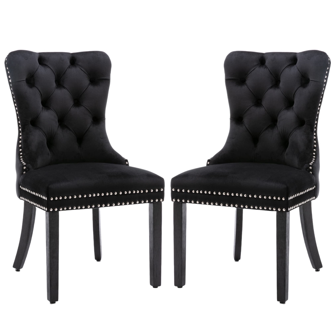 V226-SW8801BK-c08c15_799436353f194430b5e669d3a3e67e69_mv2-00 2x Velvet Dining Chairs Upholstered Tufted Kithcen Chair with Solid Wood Legs Stud Trim and Ring-Black - Image 1