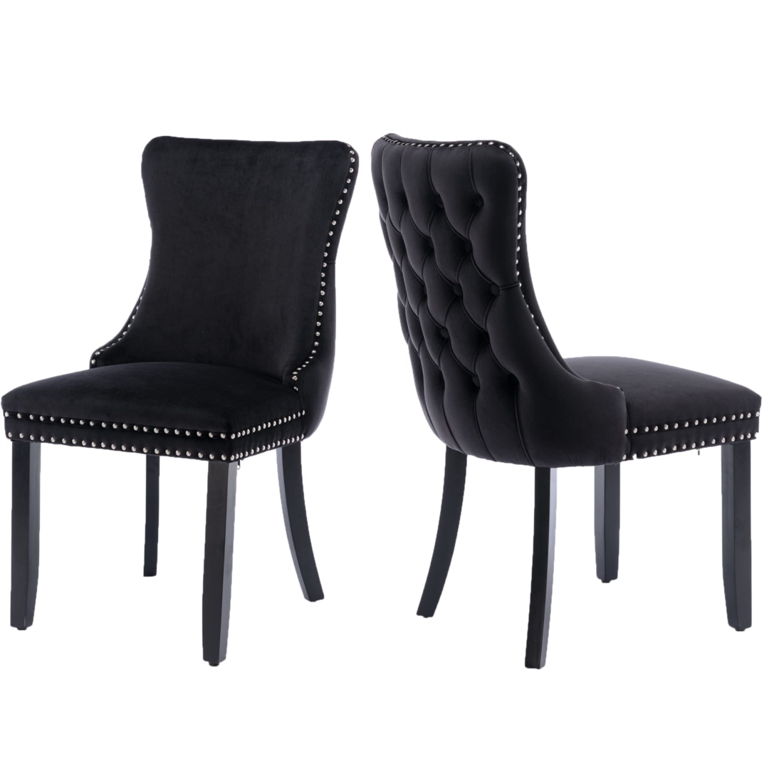 V226-SW8809BK-c08c15_d3db944e94984cc6a3a8bef8d09c7533_mv2-00 2x Velvet Upholstered Dining Chairs Tufted Wingback Side Chair with Studs Trim Solid Wood Legs for Kitchen - Image 1