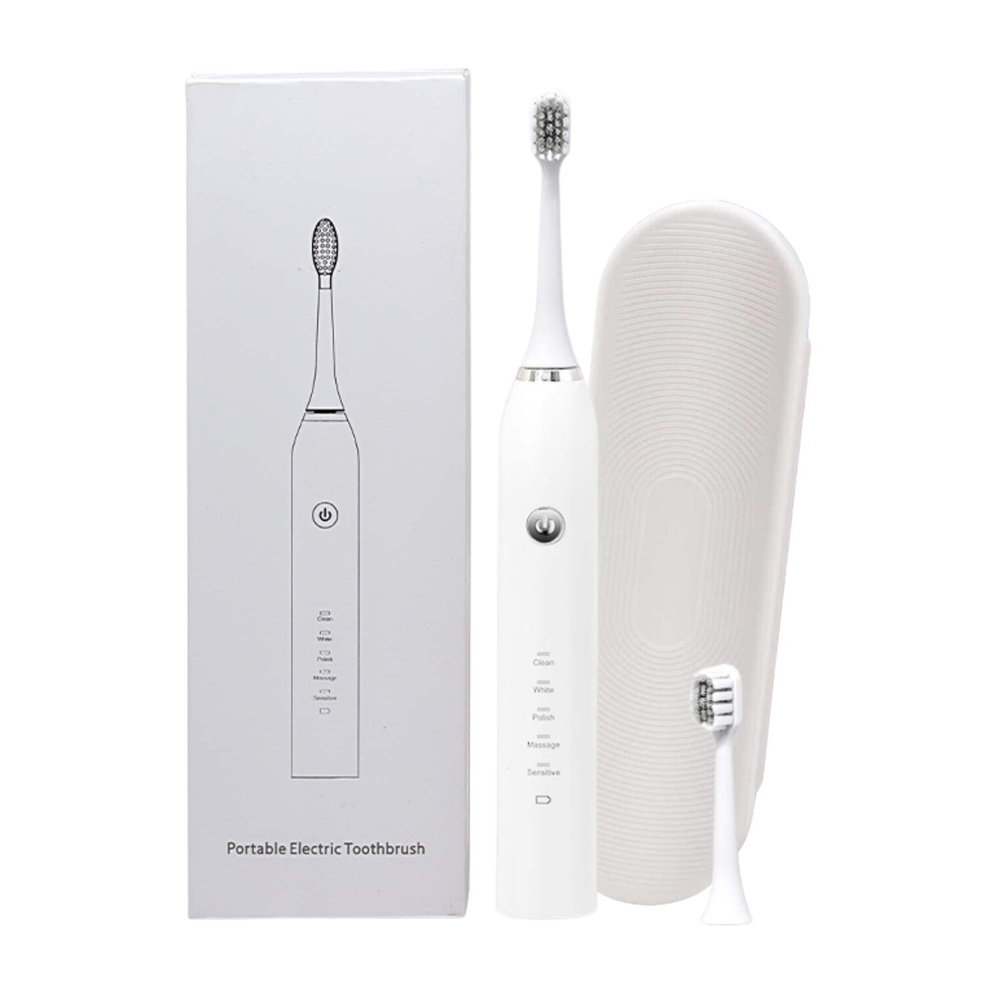 V238-SUPDZ-32954516930640-202505231135-00 Sonic Electric Toothbrush White - Waterproof USB Charging 5 Modes 2 Heads + Case - Image 1