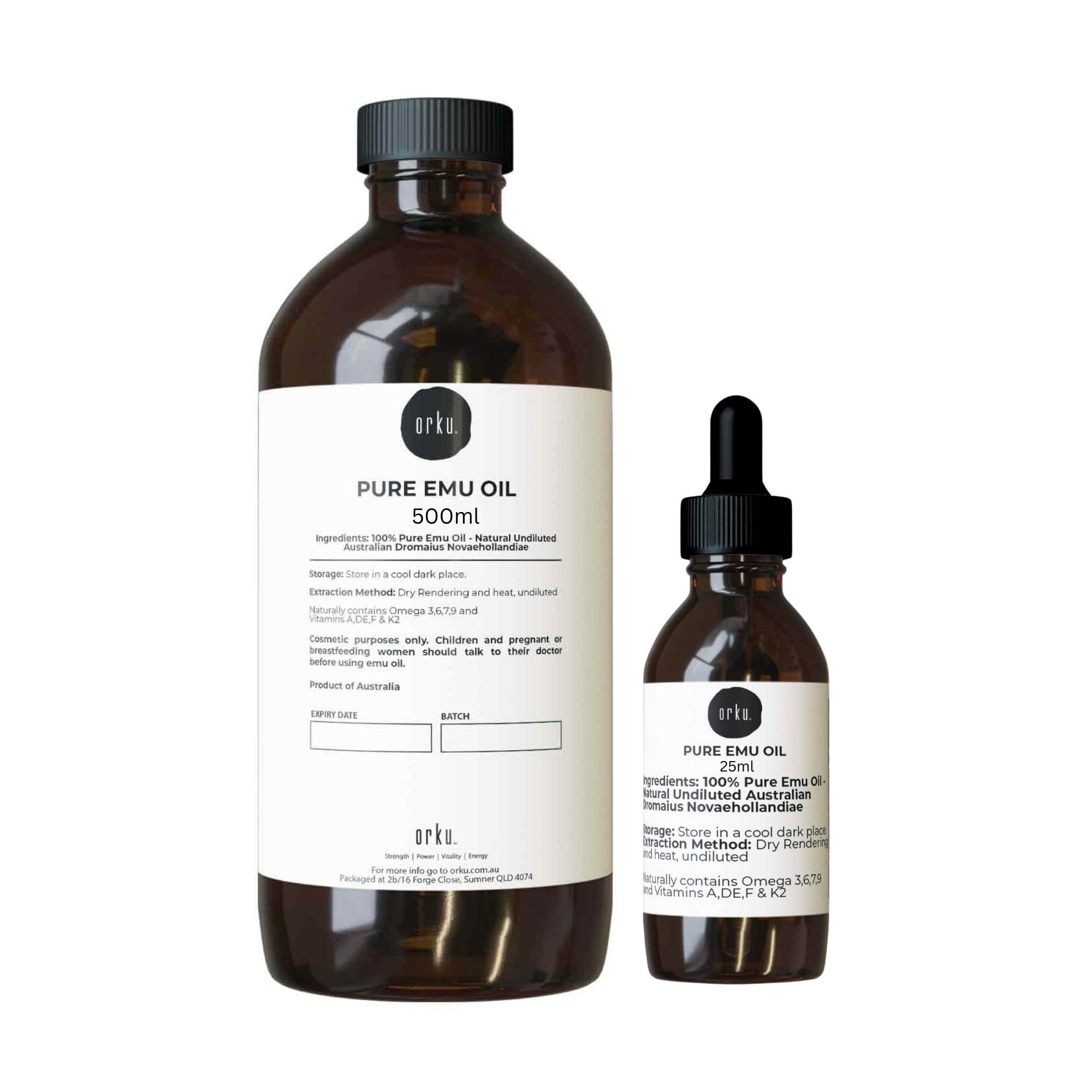 V238-SUPDZ-40895332253776-202507251855-00 Orku 500ml Pure Emu Oil + Bonus 25ml Bottle - Australian Dromaius Novaehollandiae - Image 1