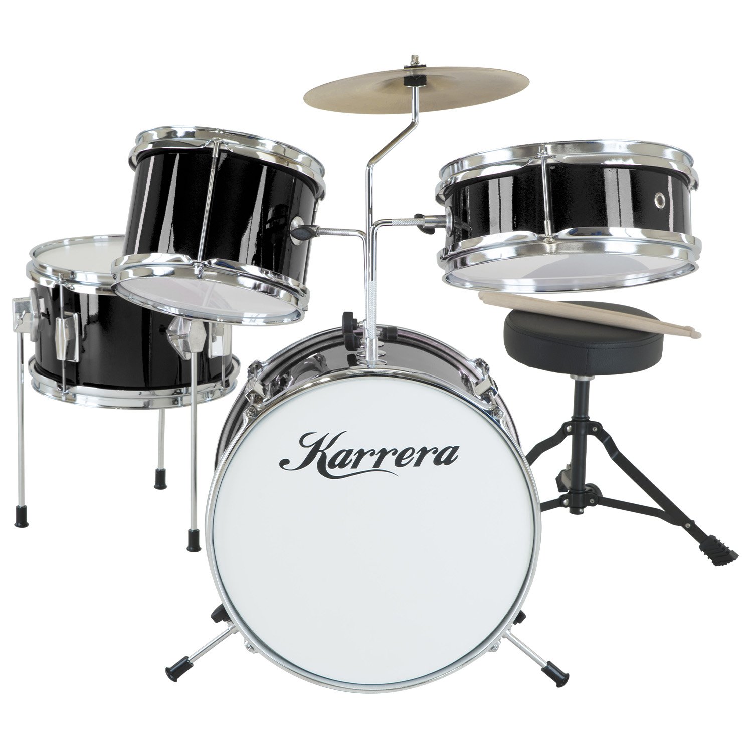 V240-4PC-DRUM-BLK-71662-00 Karrera Children's 4pc Drum Kit - Black - Image 1