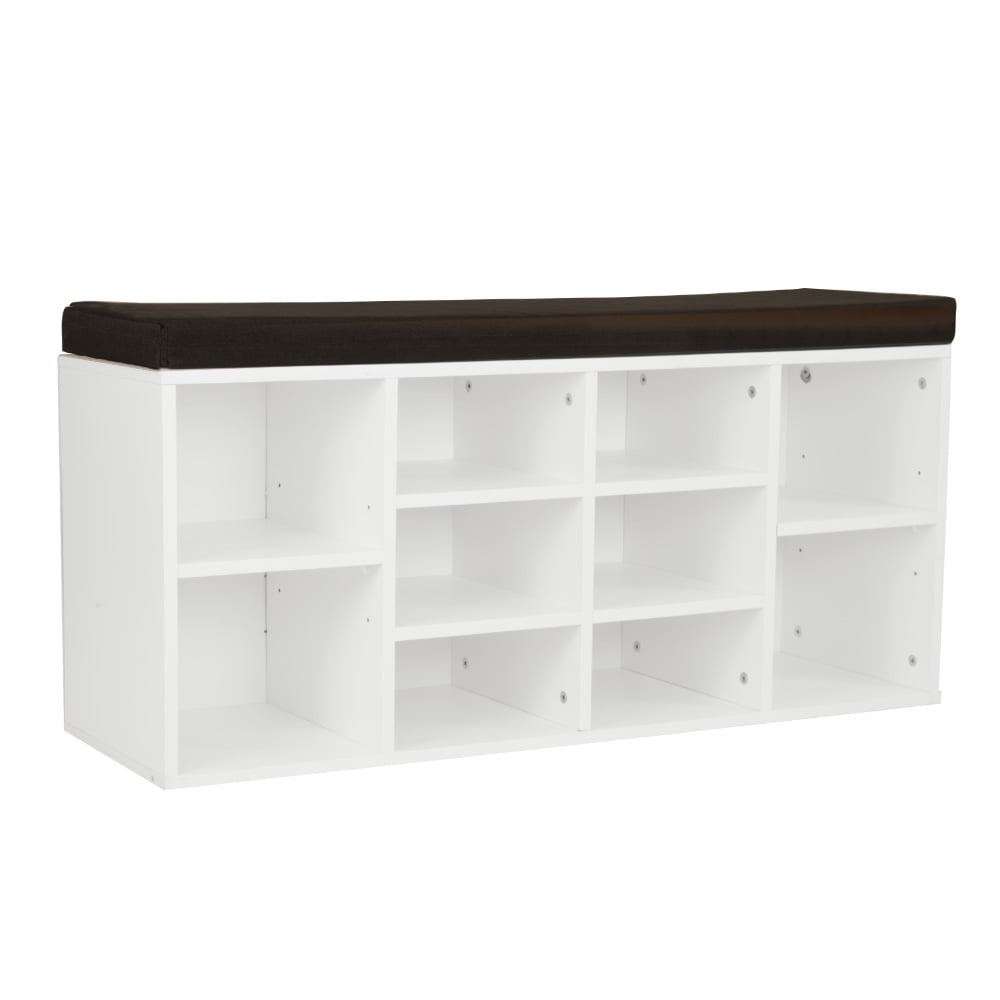 V240-CBT-104-30-48-WHBR-70203-00 Sarantino Shoe Rack Cabinet Organiser Brown Cushion Bench Stool - 104 X 30 X 45 - White - Image 1