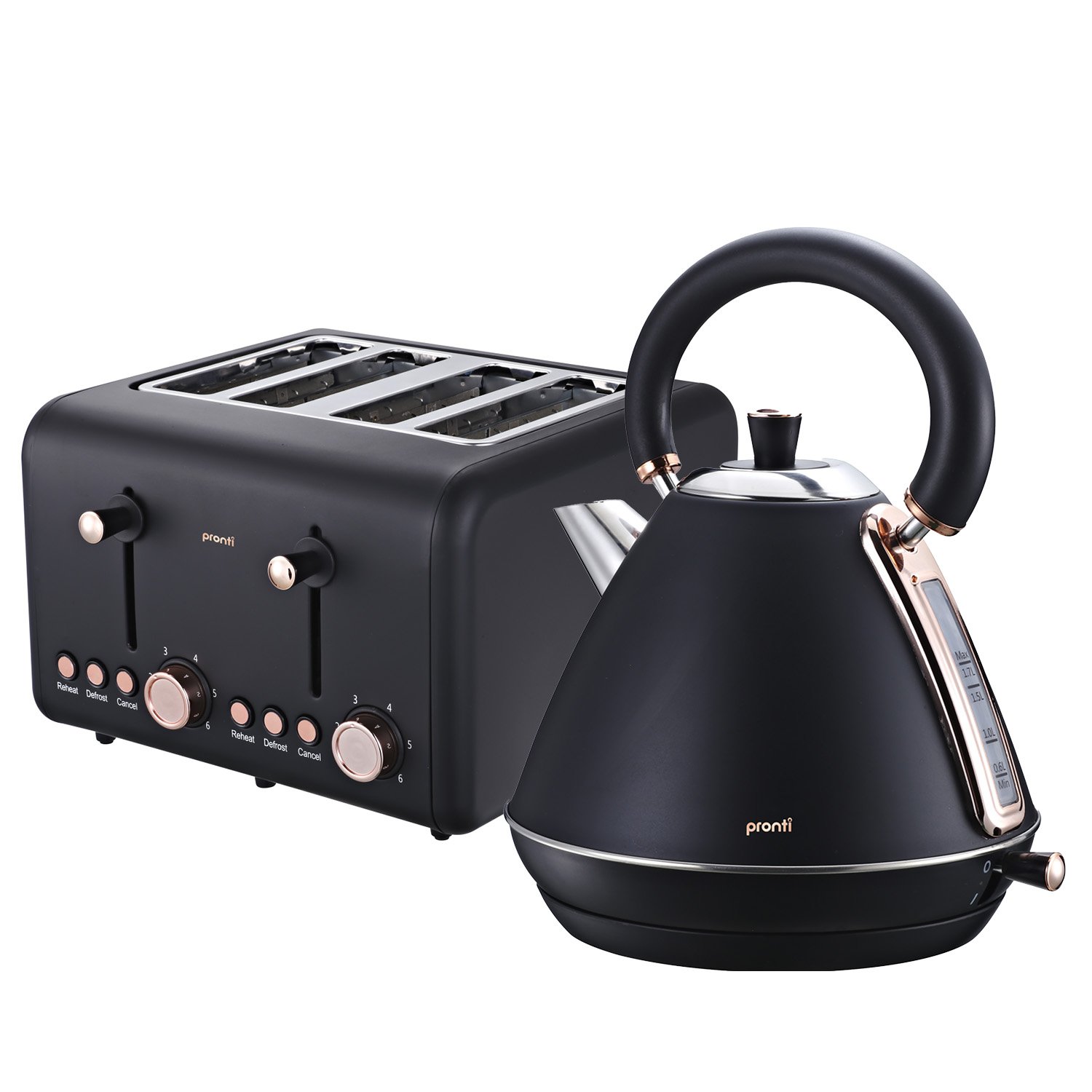 V240-KTL-TSR-COM-BK-73403-00 Pronti Rose Trim Collection Toaster & Kettle Bundle - Black - Image 1