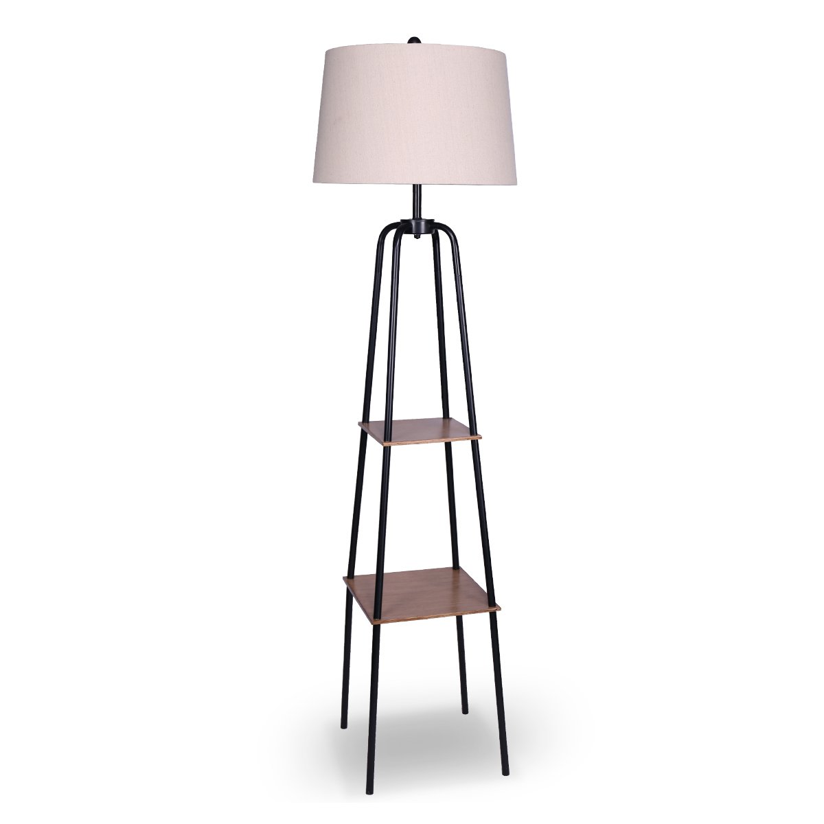 V240-LMP-MLM-523-71591-00 Sarantino Metal Etagere Floor Lamp Shade Metal Shelf in Wood Finish - Image 1