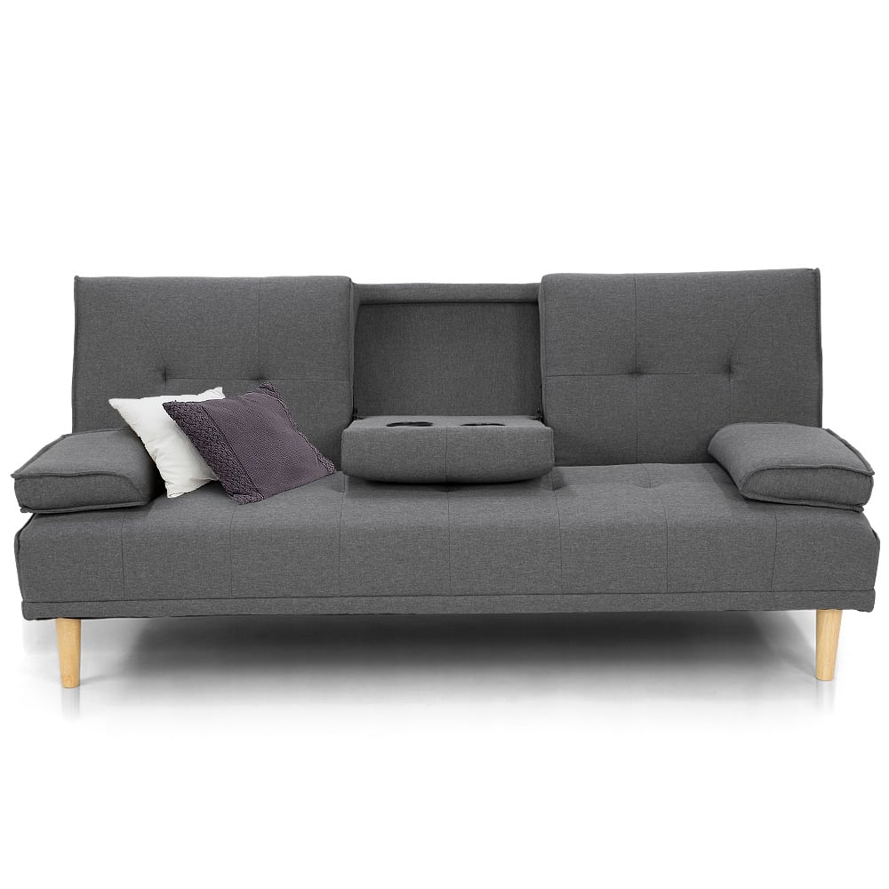 V240-SOFA-6111R-LNN-DGY-70297-00 Sarantino Rochester Linen Fabric Sofa Bed Lounge Couch Futon Furniture Suite - Dark Grey - Image 1