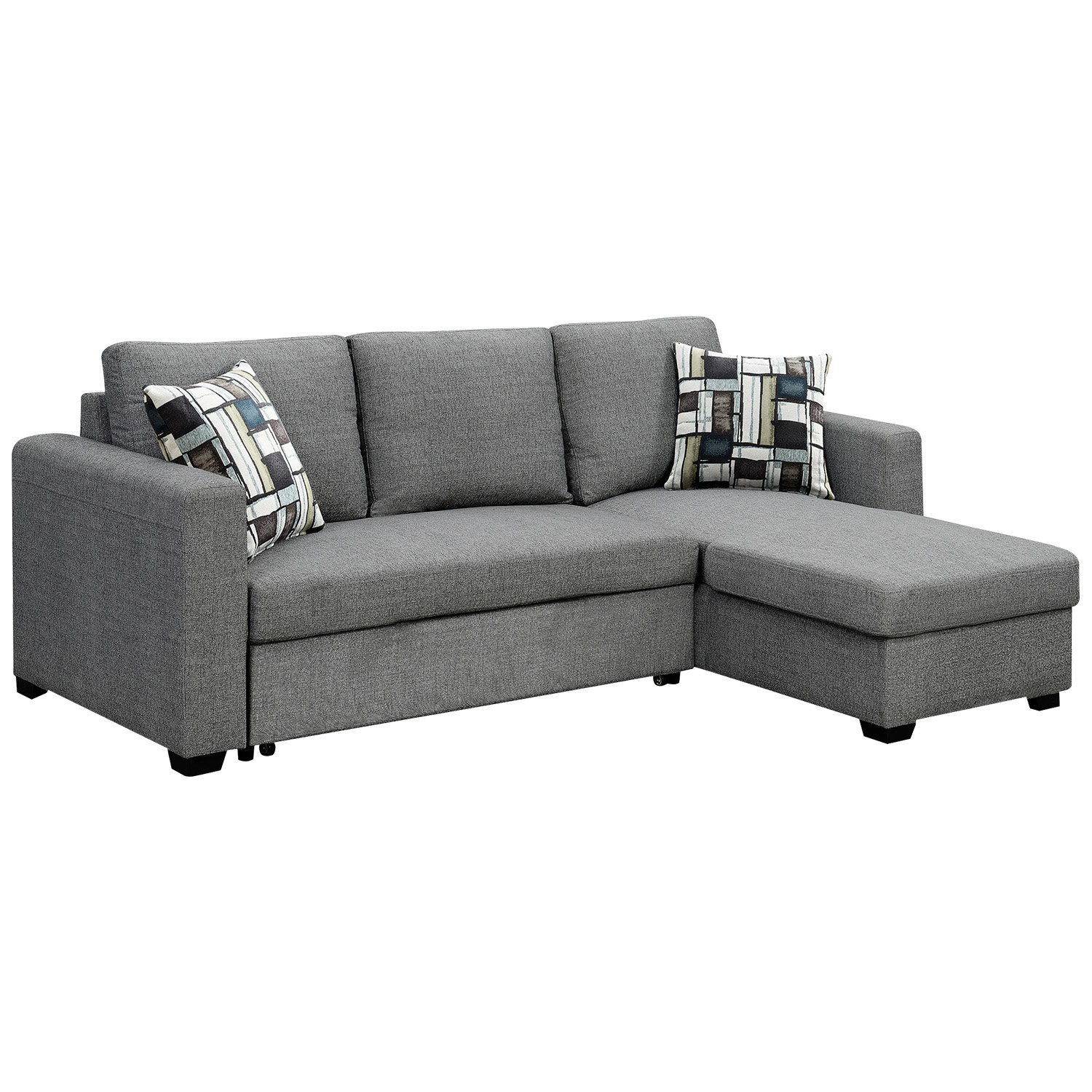 V240-SOFA-M084-LNN-GY-73473-00 Sarantino Fontana Pullout Sofa Bed with Storage Chaise Lounge - Grey - Image 1