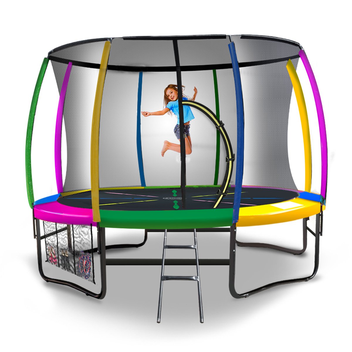 V240-TRA-KAH-08-RB-75023-00 Kahuna 8ft Outdoor Rainbow Trampoline For Kids And Children Suited For Fitness Exercise Gymnastics With Safety Enclosure - Image 1