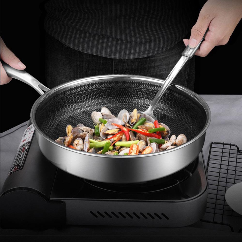 V255-304-30CM-PAN-LID-52107-00 Stainless Steel Frying Pan Non-Stick Cooking Frypan Cookware 30cm Honeycomb Single Sided without lid - Image 1