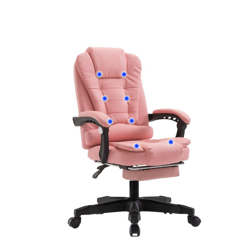 V255-806-PINK-52403-02 8 Point Massage Chair Executive Office Computer Seat Footrest Recliner Pu Leather Pink - Image 1