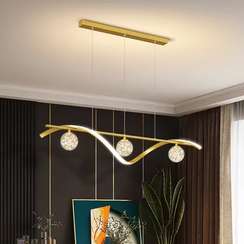 V255-A037-GOLD-218484-00 Luxury Hand Blown Glass LED Pendant Light 100cm Adjustable 3 Color Dimmable Remote Control for Dining Bar Living Room - Image 1