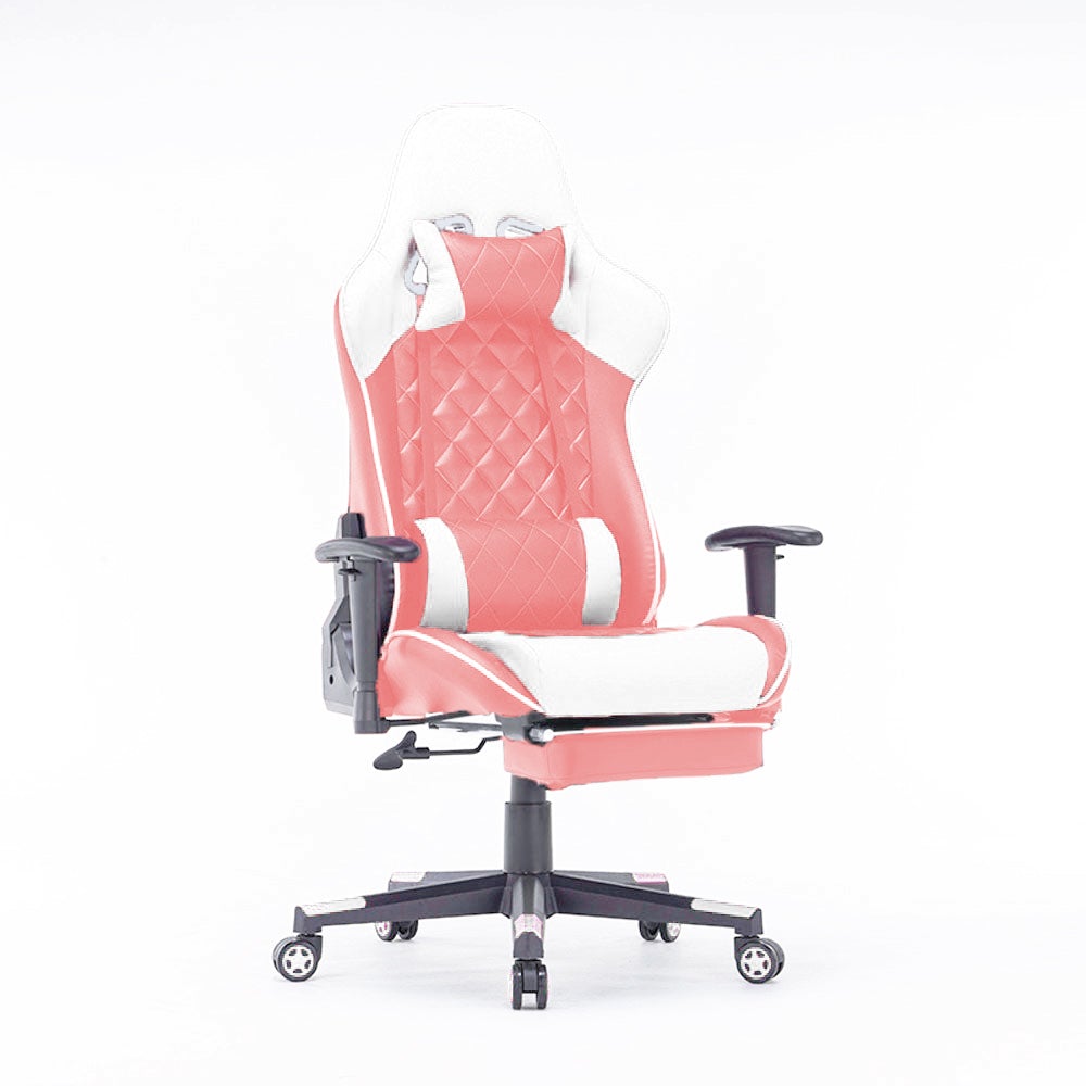 V255-GCHAIR-32-PW-52372-00 Gaming Chair Ergonomic Racing chair 165° Reclining Gaming Seat 3D Armrest Footrest Pink White - Image 1