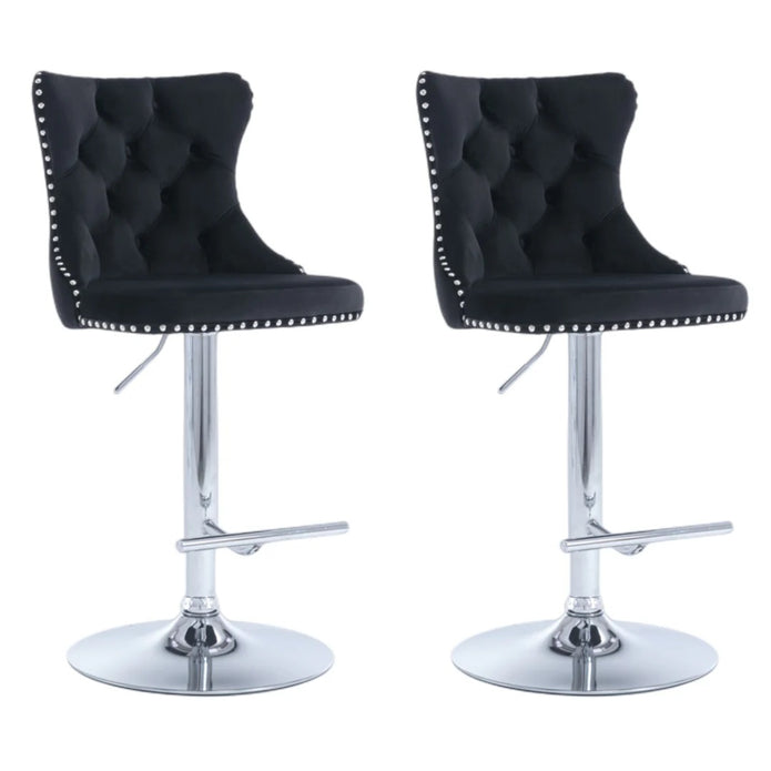 V255-GP2211R-BLACK-202506301135-00 SERENITà Black Velvet Bar Stools Adjustable Swivel Counter Height Chairs with Tufted Back and Nailhead Trim for Kitchen Island Pub Restaurant (2Pcs, Chrome Metal) - Image 1