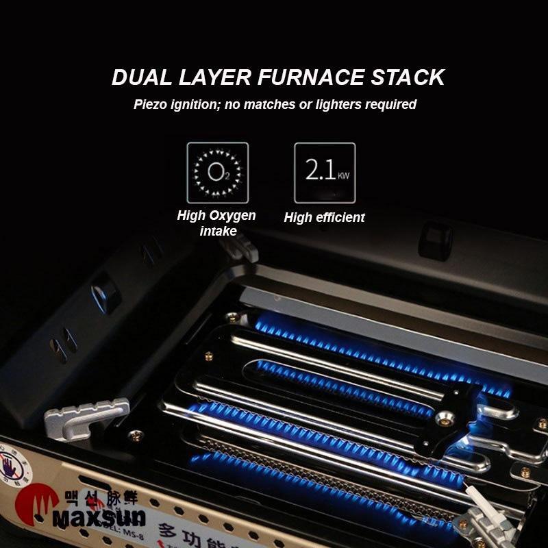 V255-MS8-60MM-52357-02 Portable Gas Burner Stove with Inset Non Stick Cooking Pan Cooker Butane Camping 60mm Deep Pan - Image 1