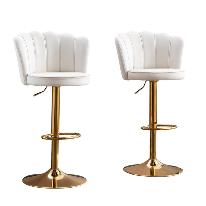 V255-SP2311-WHITE-202505231416-00 SERENITà Swivel Bar Stools Bar Height Set of 2 Adjustable Upholstered Counter Barstool Velvet Bar Chairs with Back/Gold Base for Kitchen Island/Bar/Cafe-White - Image 1