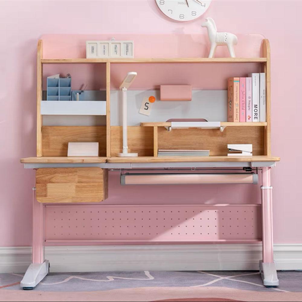 V255-XJM017-PINK-53268-00 Solid Rubber Wood Height Adjustable Children Kids Ergonomic Pink Study Desk Only 120cm AU - Image 1