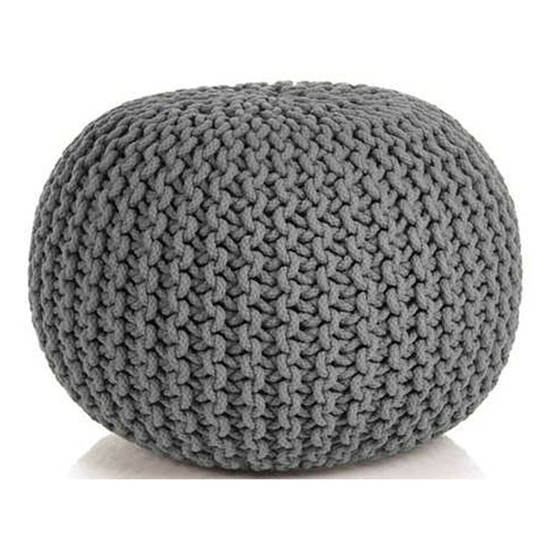 V262-CI-STK-006G-s-l1600-00 Braided Ottoman Pouffe Footstool Hand Knitted (Grey) - Image 1