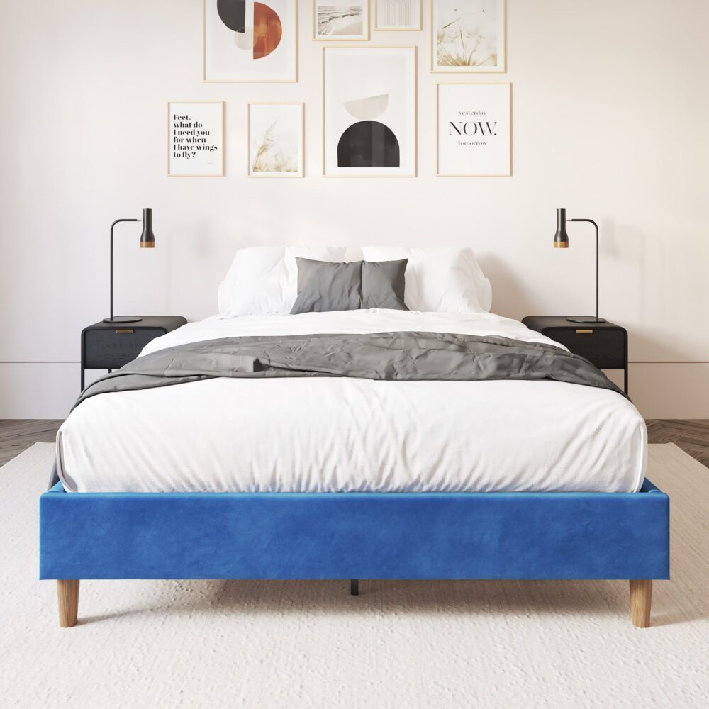 V264-BFS-206F-BLU-DL-1-54134-00 Velvet Blue Bed Frame – Double - Image 1