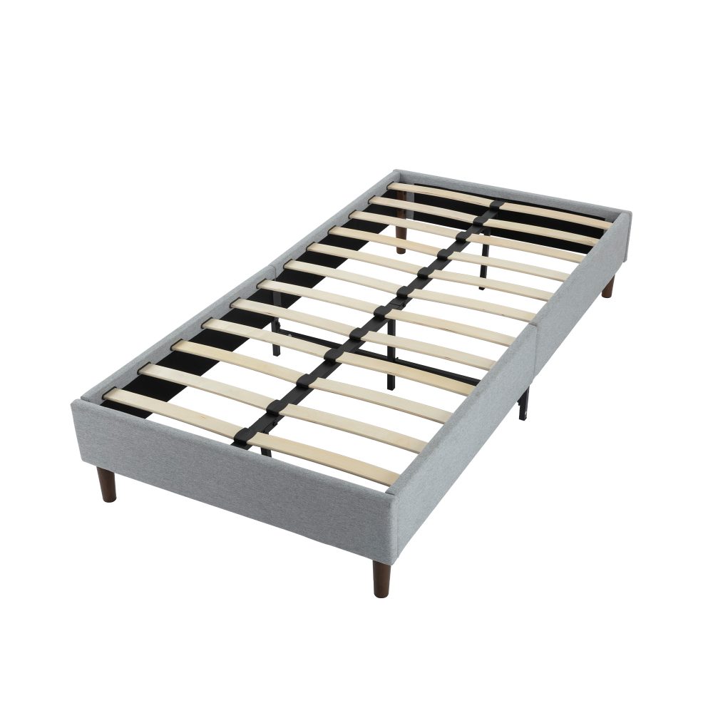 V264-BFS-206F-LGR-SL-1-54151-02 Bedframe with Wooden Slats (Light Grey) – Single - Image 1