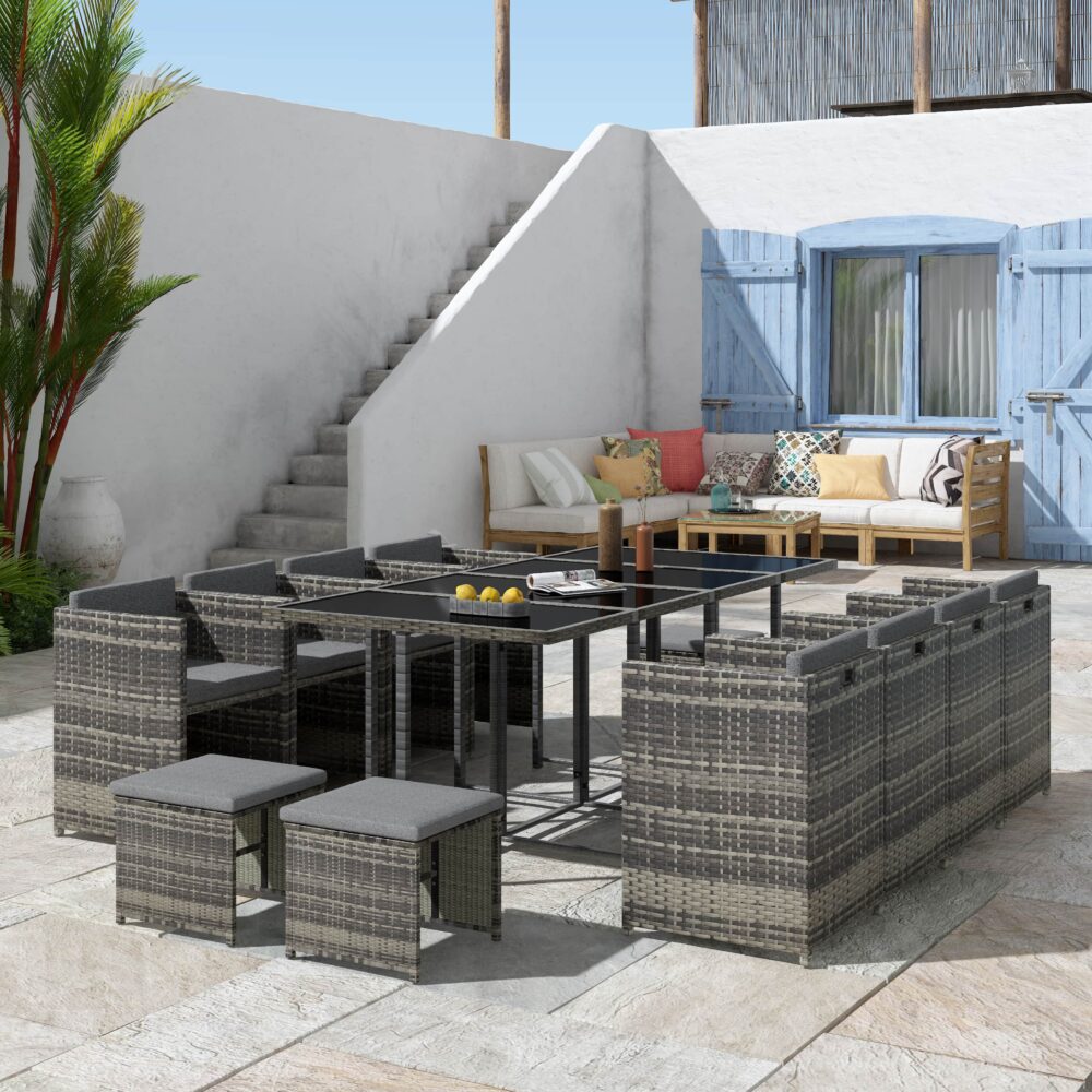 V264-OTF-502S-LGR-51988-00 Bali 13PC Outdoor Dining Set-Grey - Image 1
