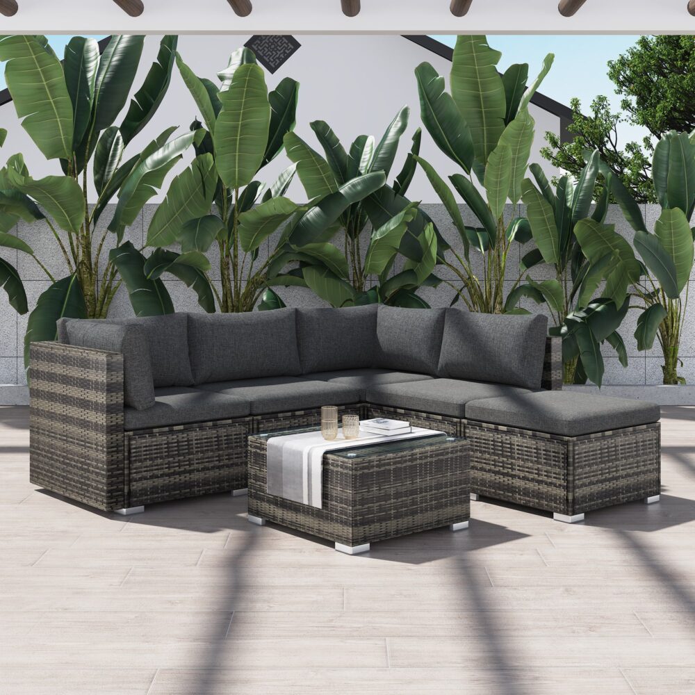 V264-OTF-507S-541S-LGR-69517-00 Ottoman-Style Outdoor Lounge Set in Grey - Image 1