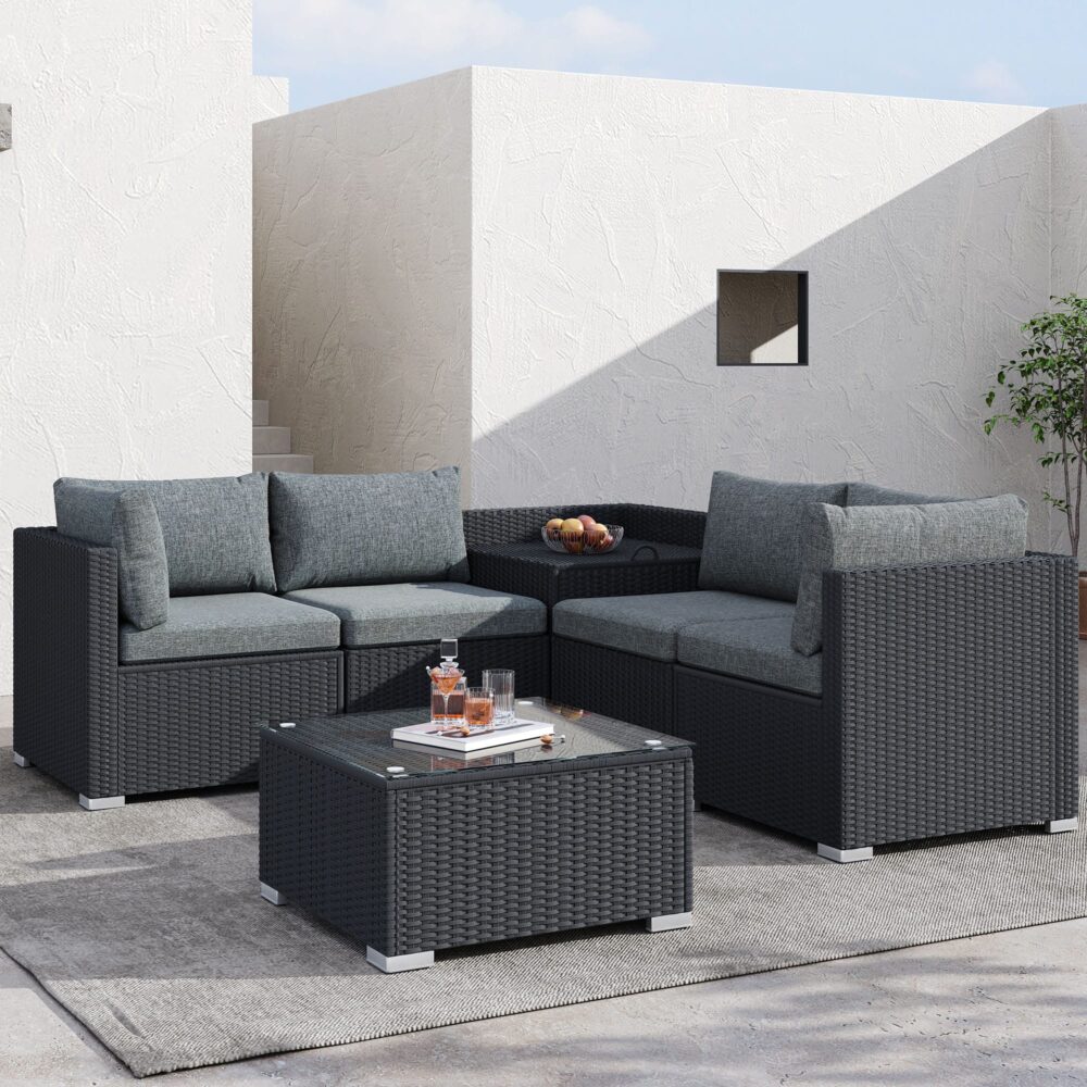 V264-OTF-508S-BLK-54024-08 6PCS Outdoor Modular Lounge Sofa Coogee-Black - Image 1