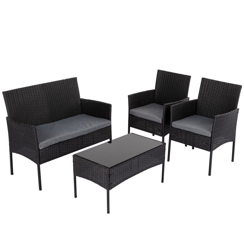 V264-OTF-529S-BLK-54130-00 4 Seater Wicker Outdoor Lounge Set - Black - Image 1