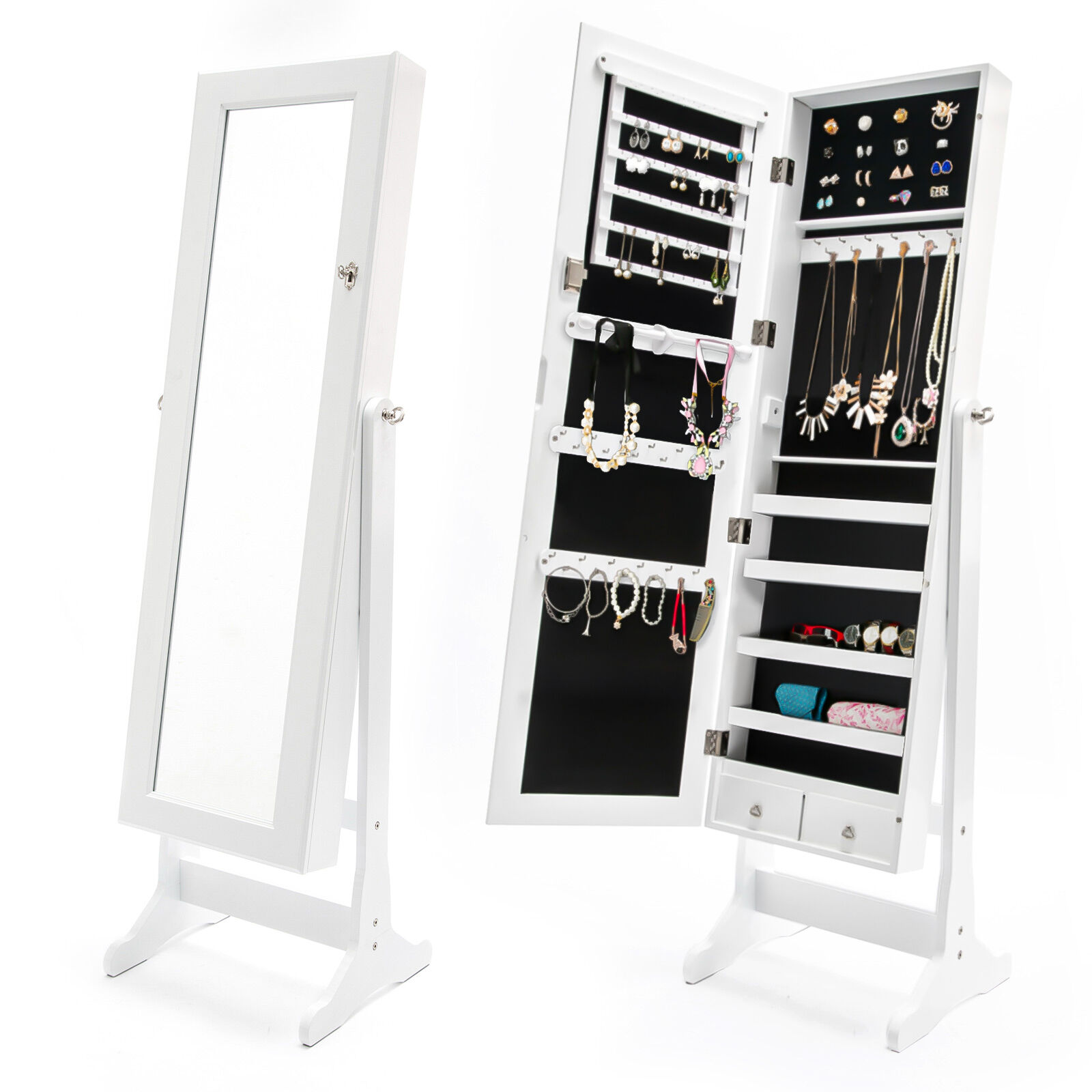 V274-FT-2D-146WH-202507211716-00 Mirror Jewellery Cabinet Organiser 2 Drawers LOWE 146cm WHITE - Image 1