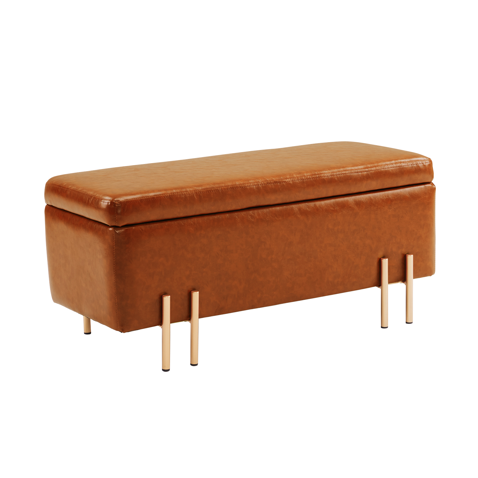 V274-FT-GQ104-BN-161247-00 Storage Ottoman Stool Bench Seat 97cm PU Leather BROWN - Image 1