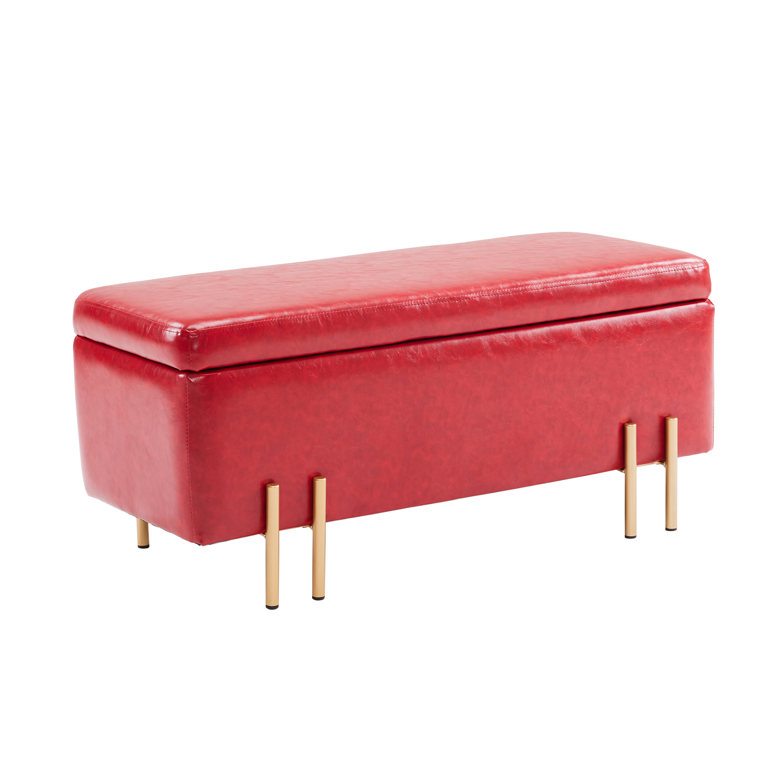 V274-FT-GQ104-RD-161248-00 Storage Ottoman Stool Bench Seat 97cm PU Leather RED - Image 1