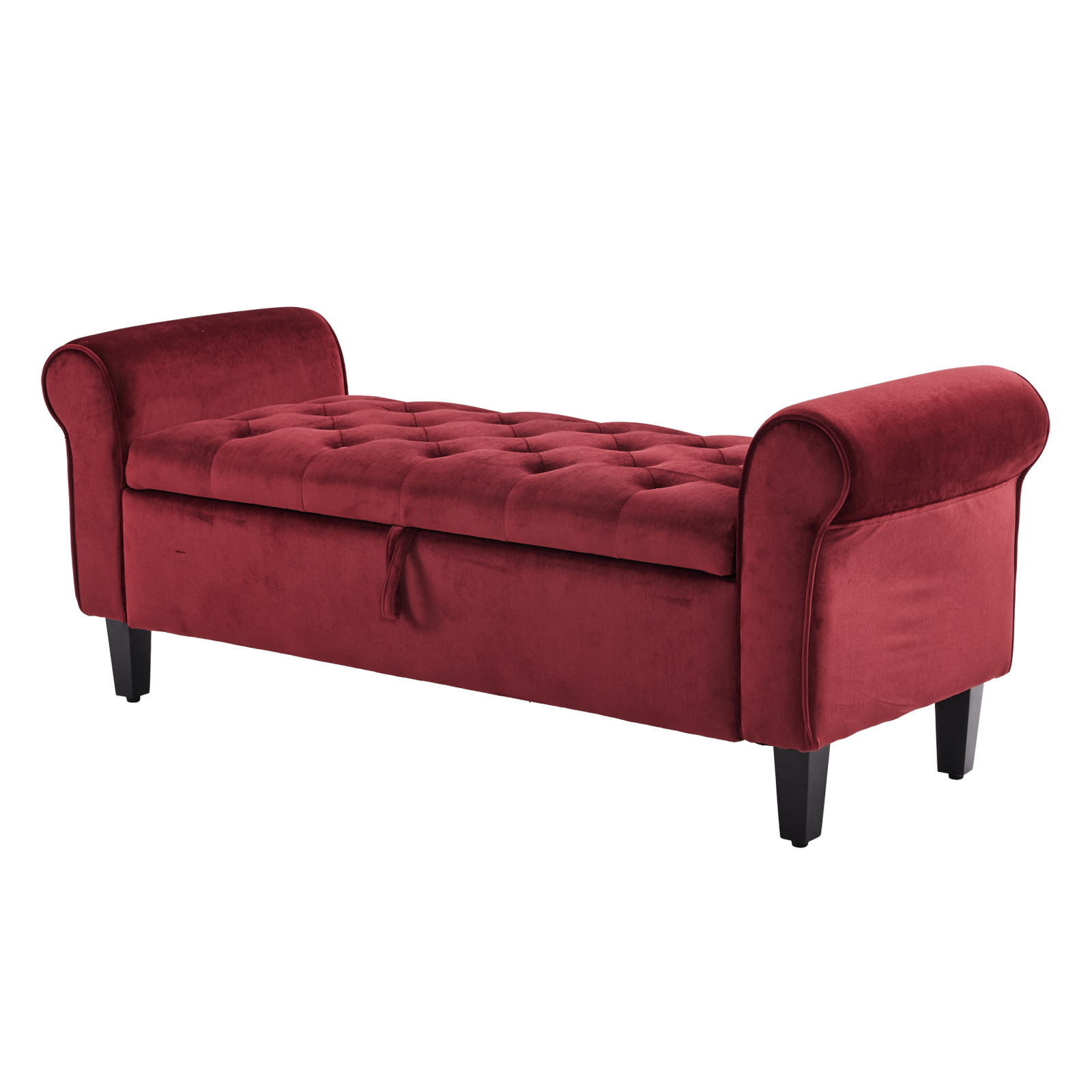 V274-FT-GQ298-RD-161273-00 Storage Ottoman Stool Arm Bench Seat 132cm Velvet RED - Image 1