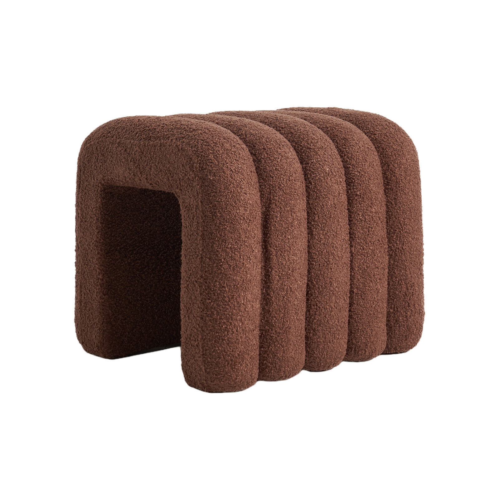V274-FT-STKJP4177-CHO-218504-00 Ridge Arch Ottoman Stool Teddy Fleece Fabric Foot Rest 45cm BROWN - Image 1