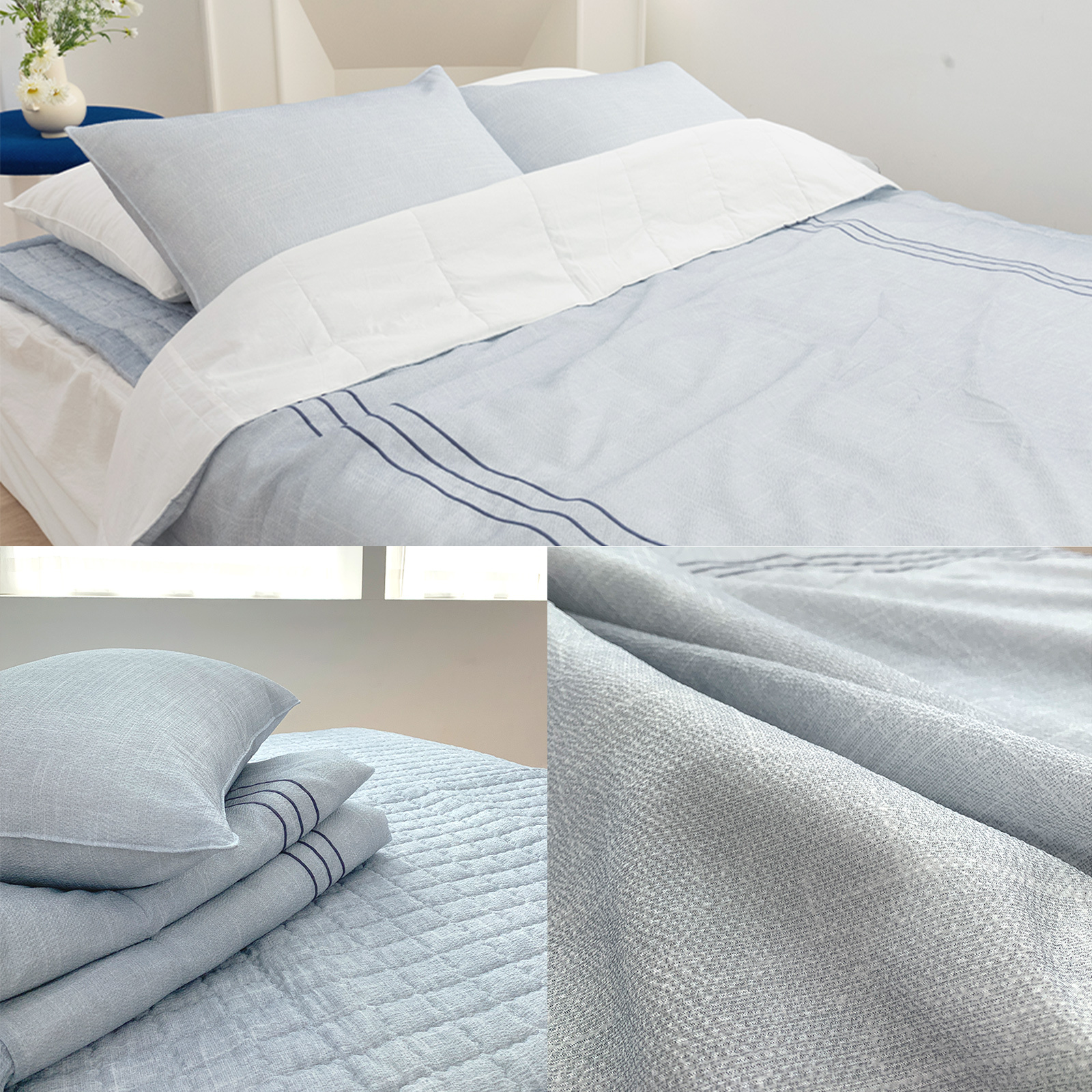 V274-GM-SOM-COMF-Q-BU-141201-00 Saesom Flua Snow Comforter Set Queen Cool Quilt Bedspread BLUE - Image 1