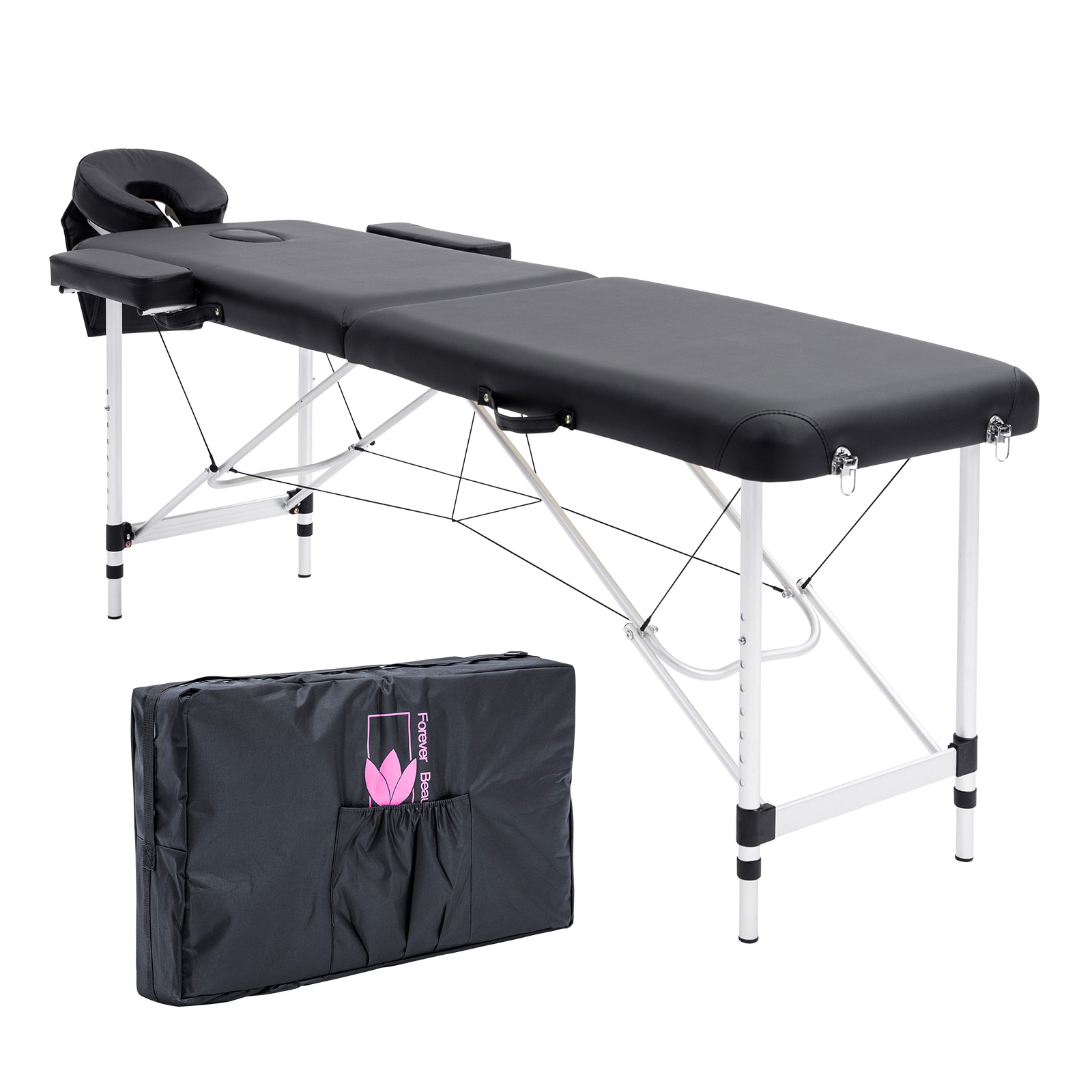 V274-MT-ALU55-BK-MT-ALU55-BK-00 Aluminium Portable Beauty Massage Table Bed 2 Fold 55cm Black - Image 1