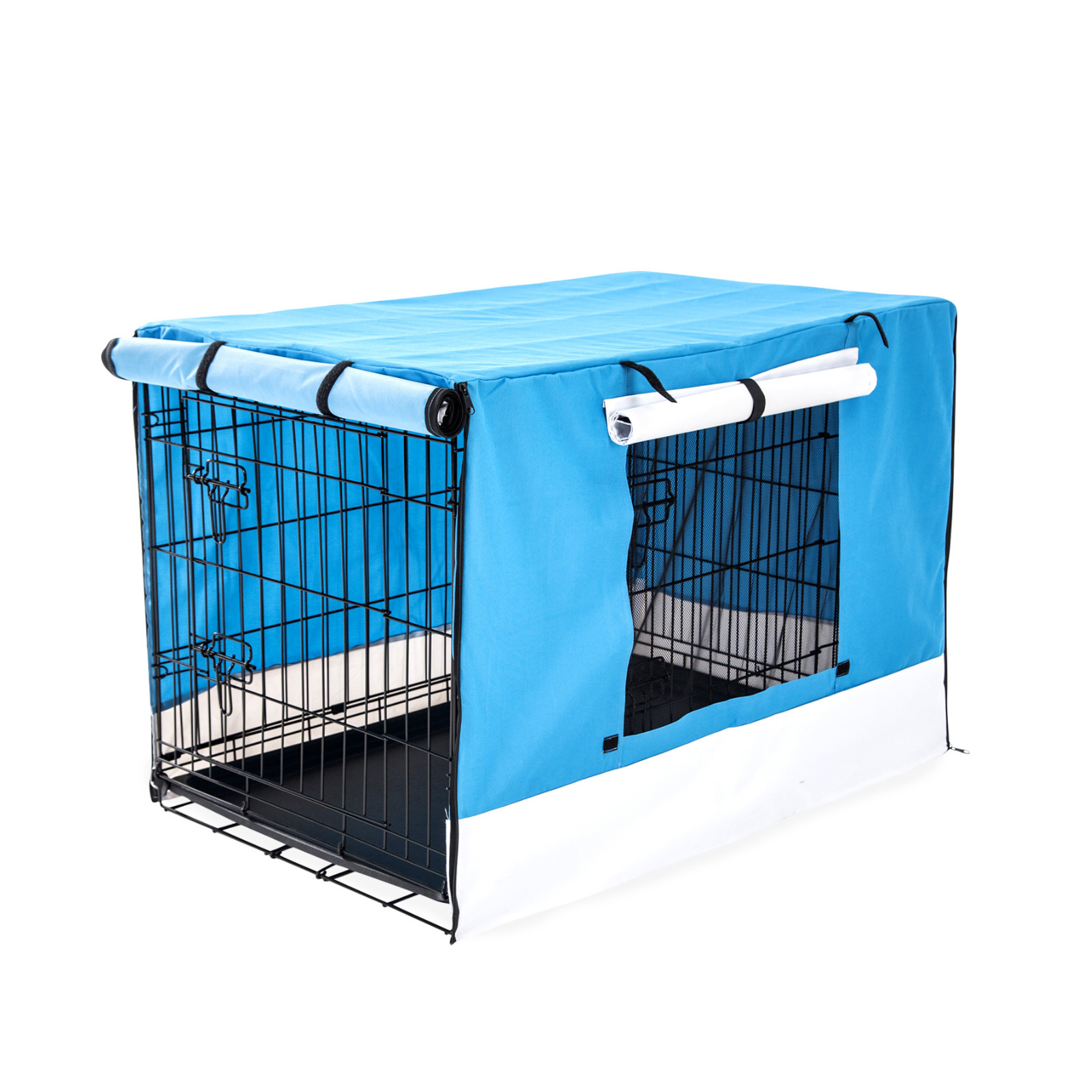 V274-PET-WCCV30-BU-PET-WCCV30-BU-00 Wire Dog Cage Foldable Crate Kennel 30in with Tray + BLUE Cover Combo - Image 1