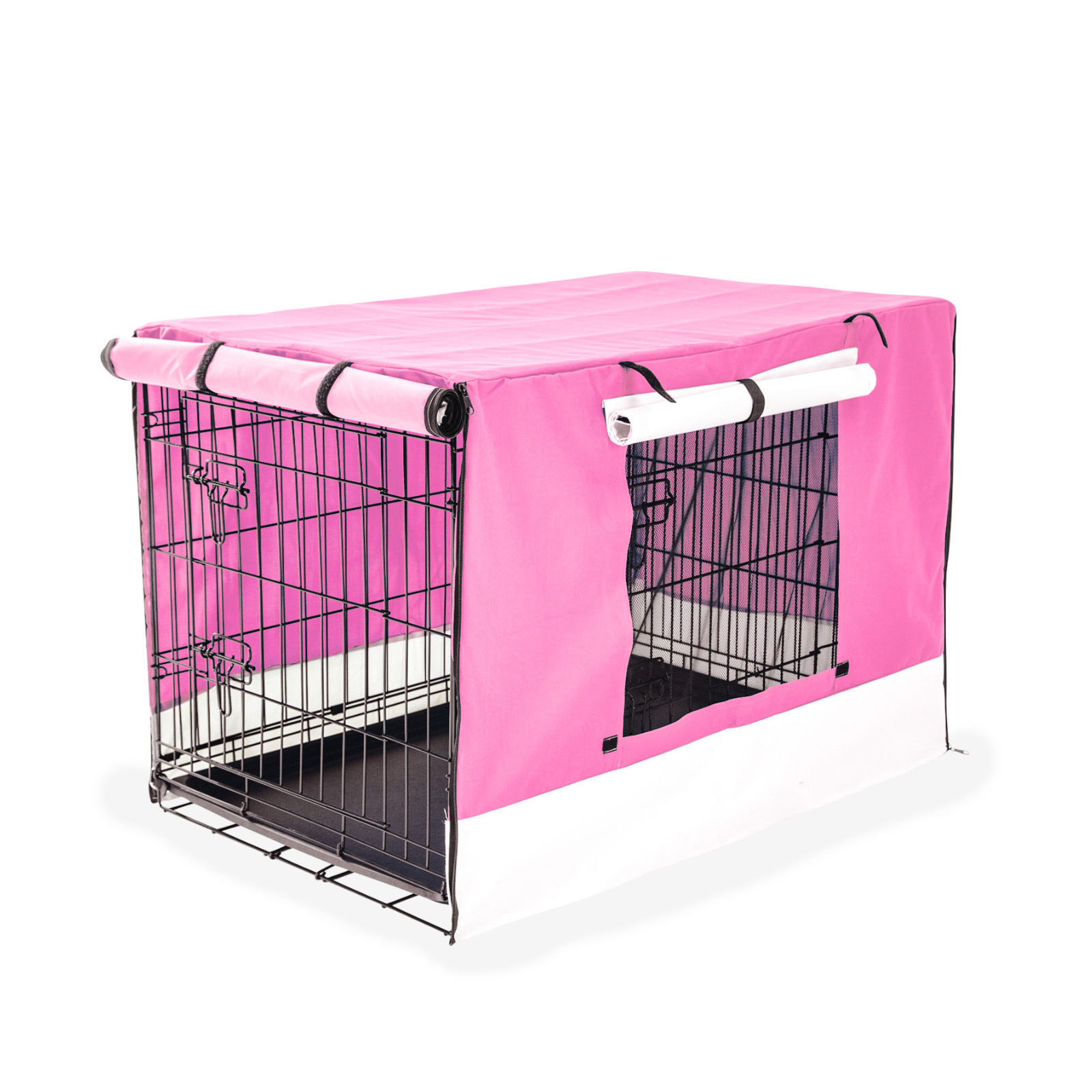 V274-PET-WCCV30-PK-PET-WCCV30-PK-00 Wire Dog Cage Foldable Crate Kennel 30in with Tray + PINK Cover Combo - Image 1