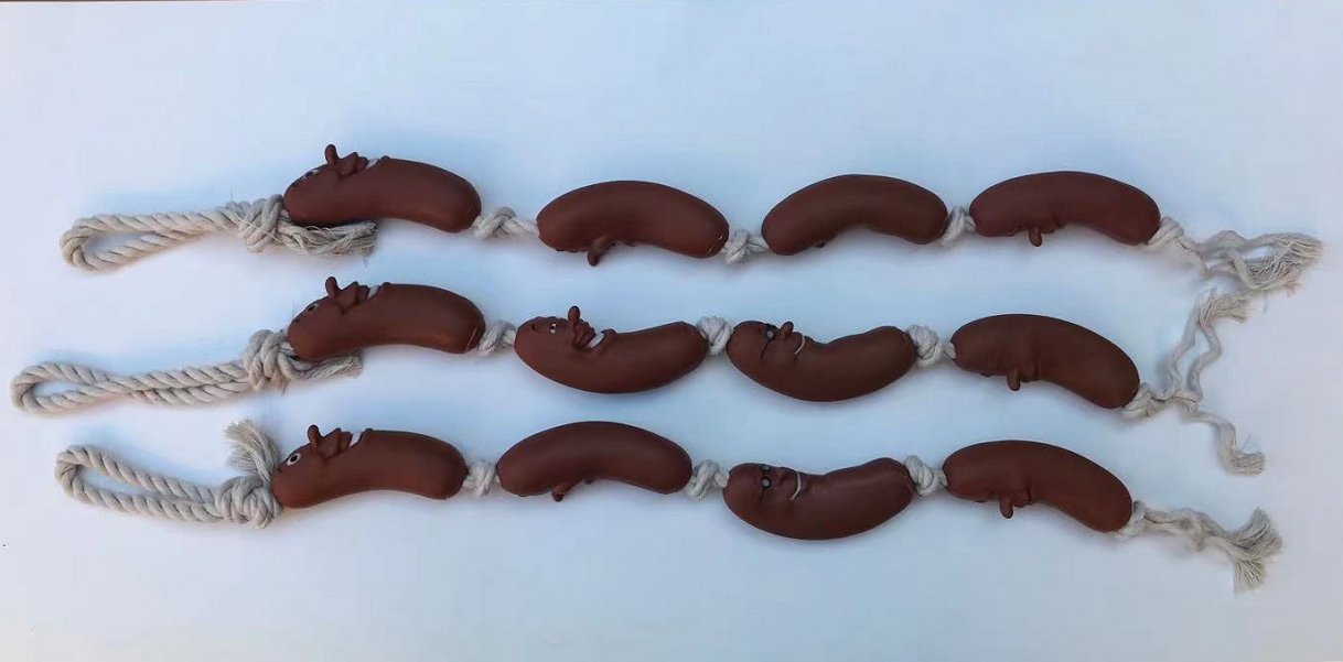 V278-3-X-85141-DOG-TOY-ROPE-69487-00 YES4PETS 3 x Dog Toy Sausage Chain of 4 Swags Knotted Cotton Rope Pet Toy 60 cm Long Chew Rope Play Dental - Image 1