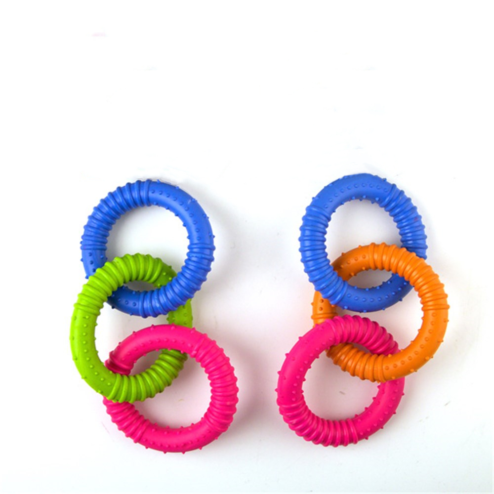 V278-5-X-57386-DOG-RUB-TOY-69453-00 YES4PETS 5 x Small Dog Puppy Rubber Tri Rings Dental Hygiene Chew Play Toy - Image 1