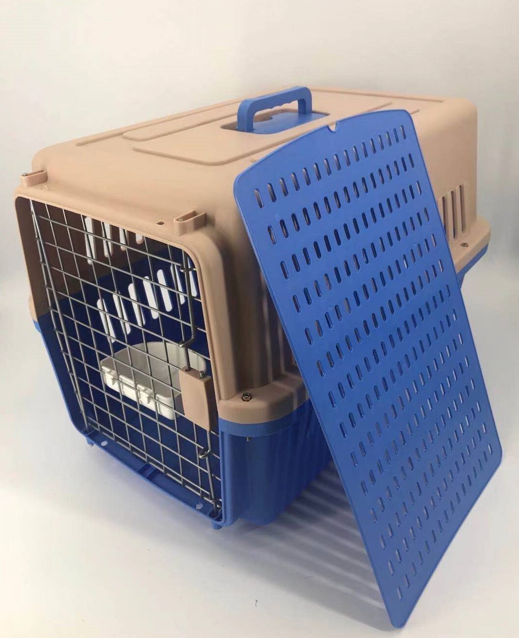 V278-AA3_BLUE-85616-00 YES4PETS Large Dog Cat Crate Pet Carrier Rabbit Airline Cage With Tray And Bowl Blue - Image 1