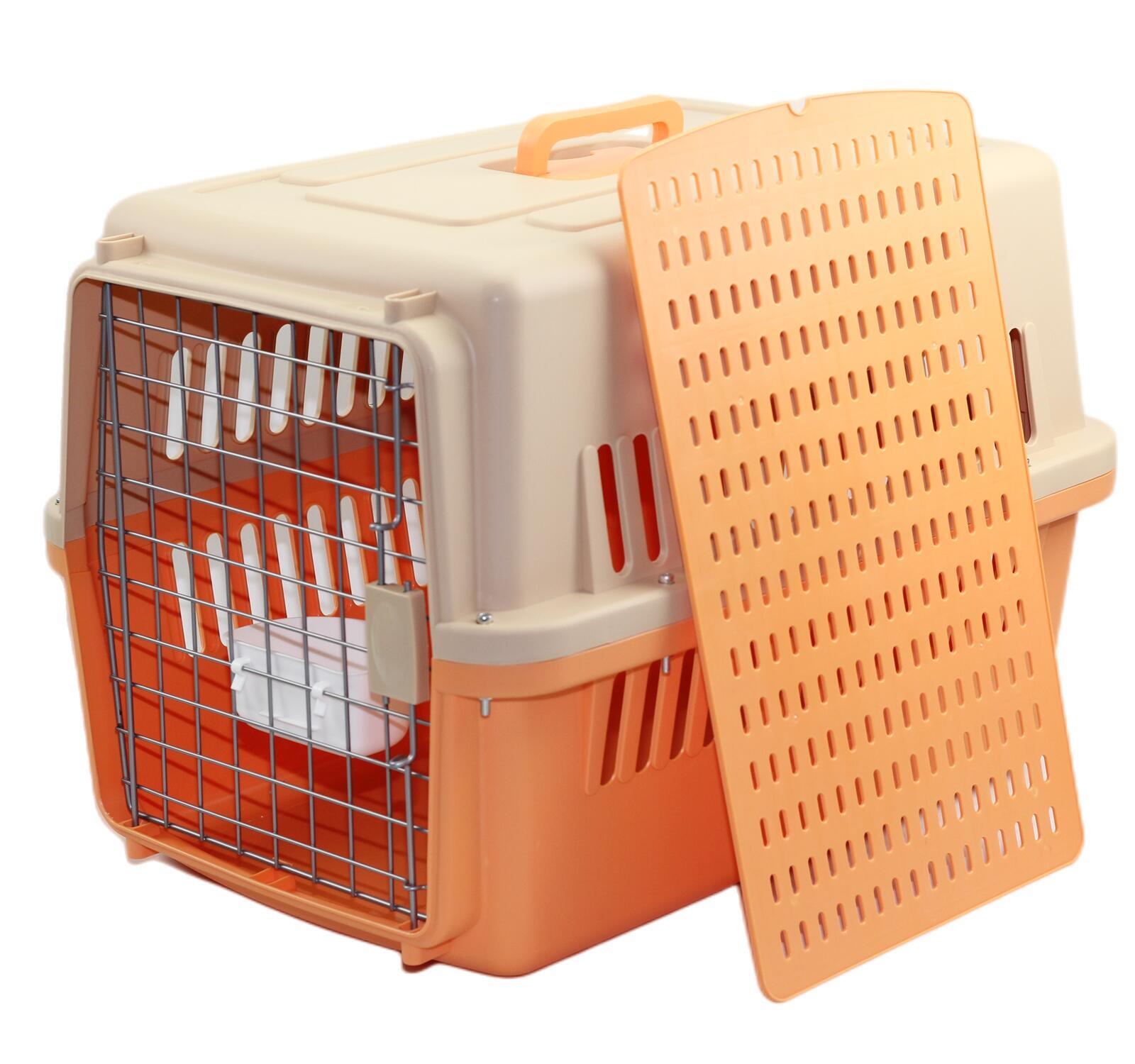 V278-AA3_ORANGE-BOWL-TRAY-69434-00 YES4PETS Large Dog Cat Crate Pet Carrier Rabbit Airline Cage With Tray And Bowl Orange - Image 1