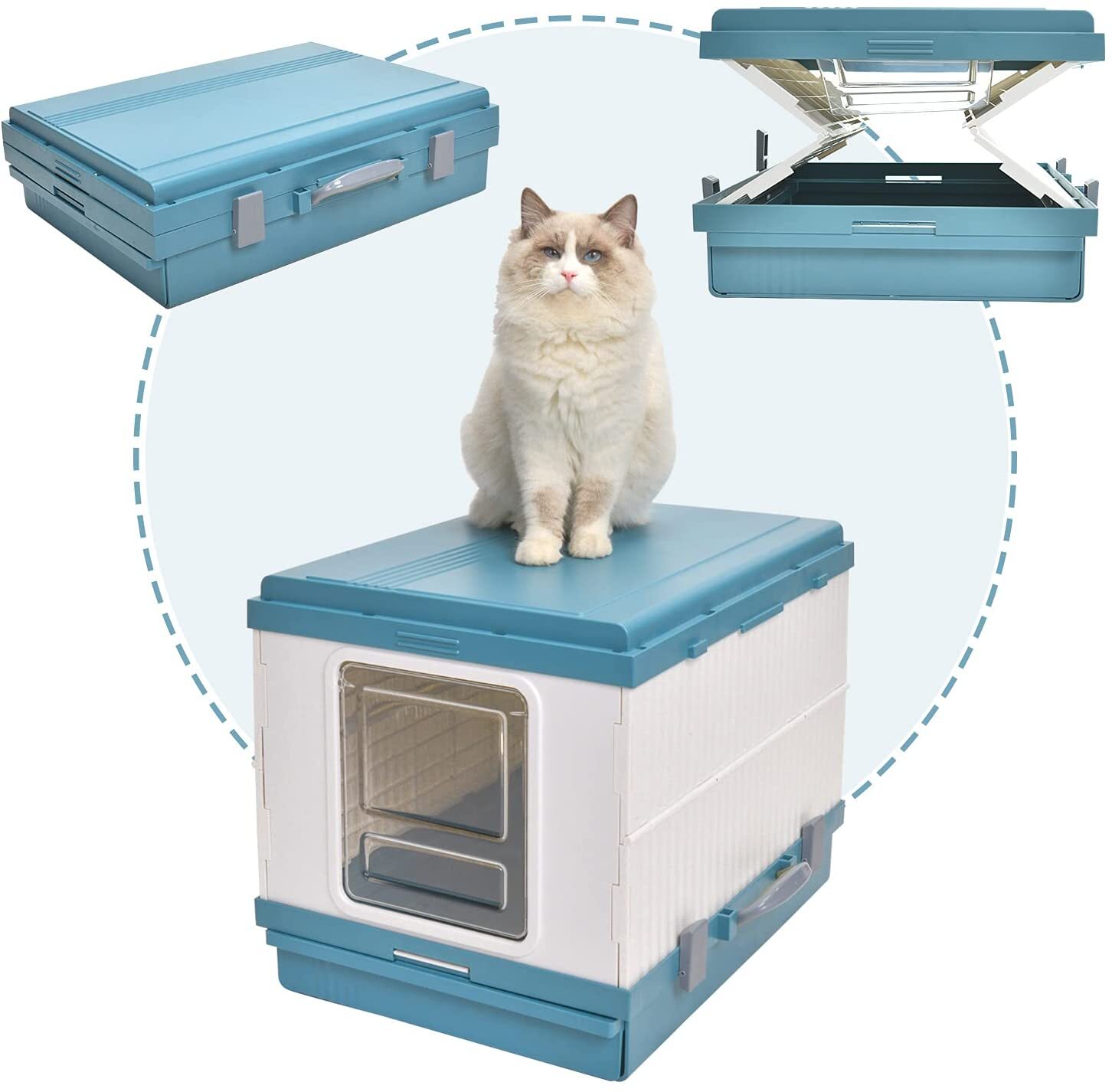 V278-AT1001-LITTER-TRAY-BLUE-67818-00 YES4PETS XL Portable Cat Toilet Litter Box Tray Foldable House with Handle and Scoop Blue - Image 1