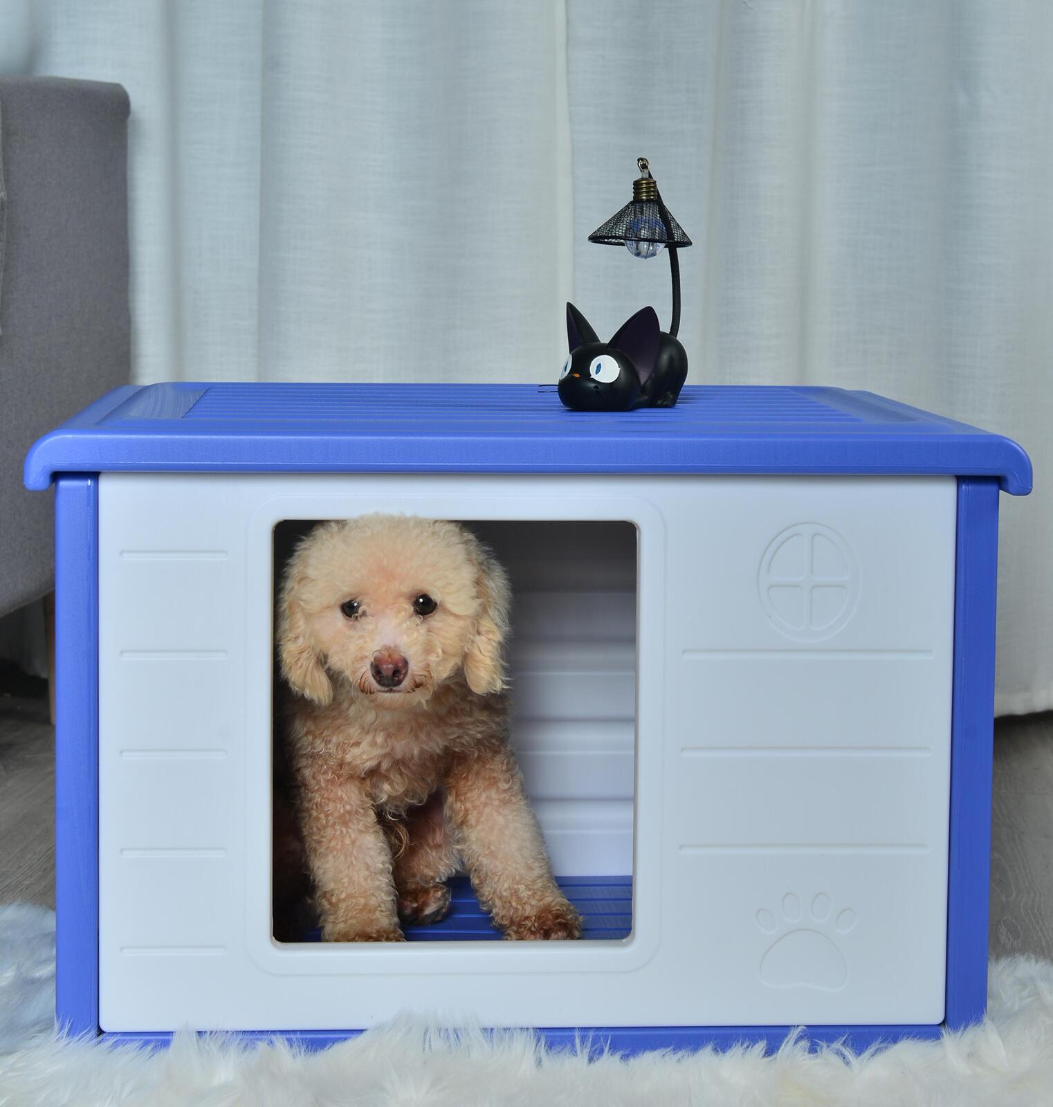 V278-AT2004-BLUE-PET-HOUSE-69078-00 YES4PETS Small Plastic Pet Dog Puppy Cat House Kennel Blue - Image 1