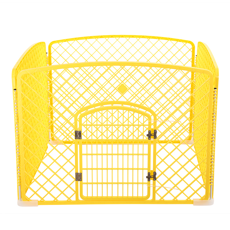 V278-BP161-PEN4PANEL-YELLOW-67810-00 YES4PETS 4 Panel Plastic Pet Pen Pet Foldable Fence Dog Fence Enclosure With Gate Yellow - Image 1
