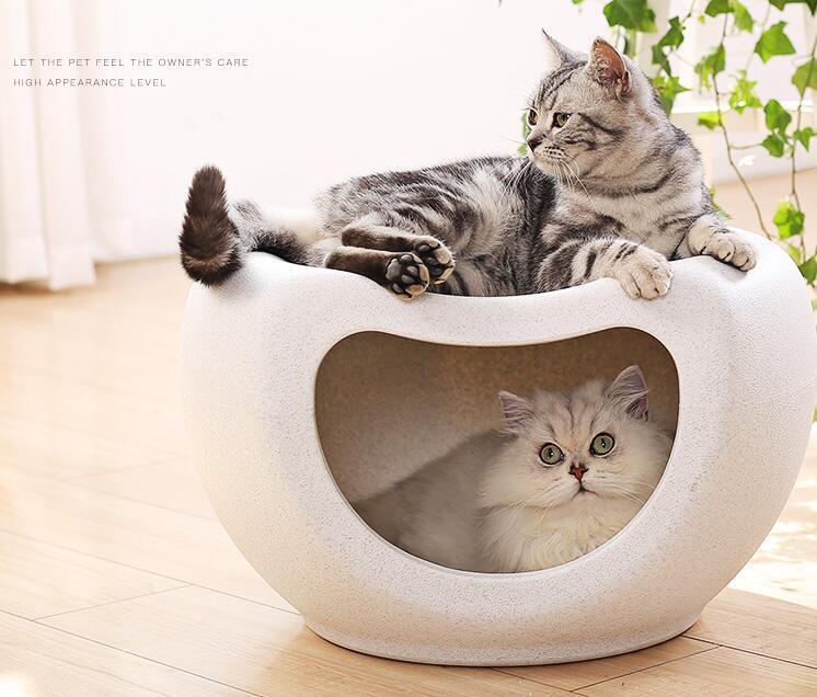 V278-BP200-CAT-NEST-WHITE-67850-00 YES4PETS Cat Kitten Bed Cave Small Dog House Kennel Plastic Pet Pod Bedding Igloo White - Image 1