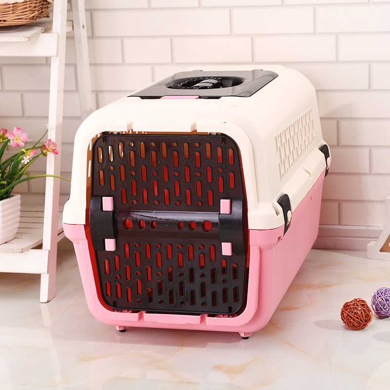 V278-BP272-L-CAGE-PINK-89924-00 YES4PETS Large Dog Cat Crate Pet Rabbit Carrier Travel Cage With Tray & Window Pink - Image 1