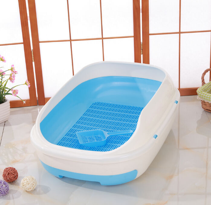 V278-BP290-LITTER-TRAY-BLUE-77410-00 YES4PETS Large Portable Cat Toilet Litter Box Tray with Scoop and Grid Tray-Blue - Image 1