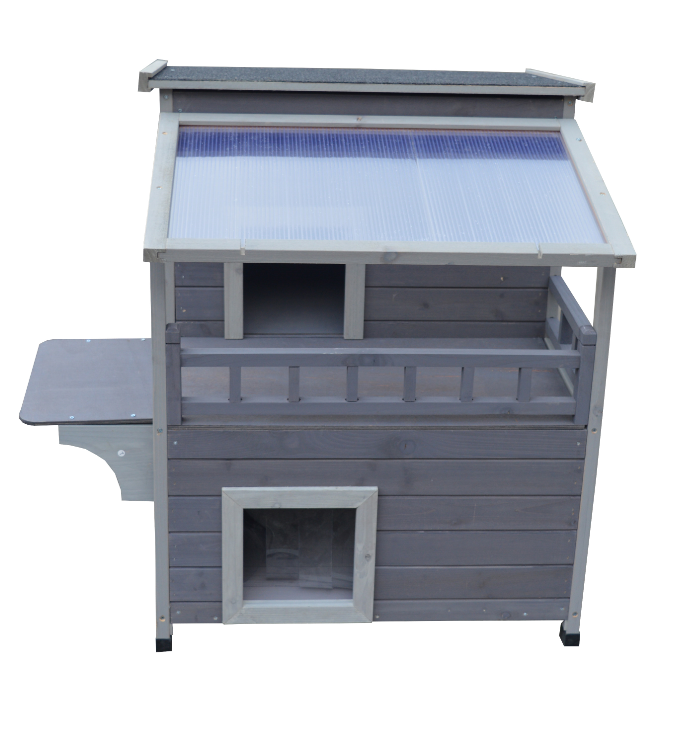 V278-CH426-67792-00 YES4PETS 2 Story Outdoor Cat Shelter Condo with Escape Door Rainproof Kitty House - Image 1